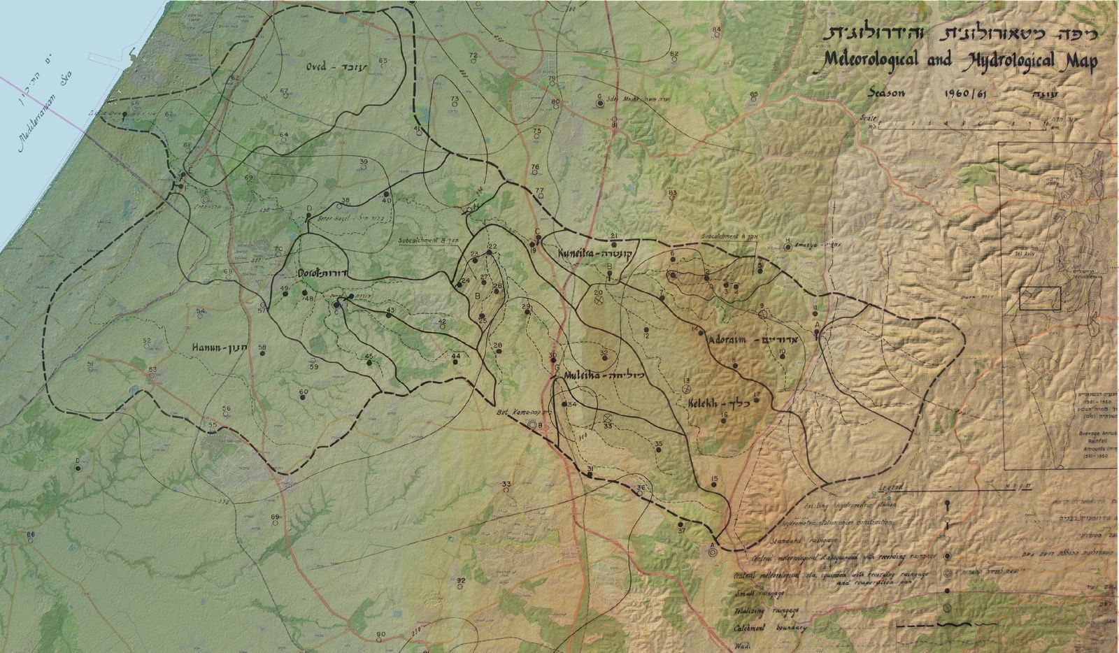 Historical 1960/61 meteorological and hydrological map of the Shikma stream basin